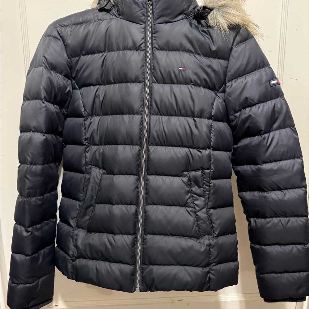 Tommy Hilfiger Black Puffer Jacket with Red Accents